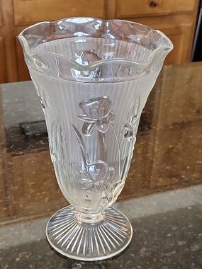 Jeanette Glass Iris And Herringbone Depression Glass Vase